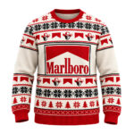 Marlboro Cigarette Smoke Logo Cowboys Fair Isle Christmas Ugly Sweater