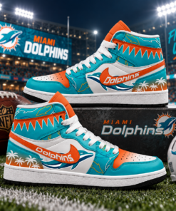 Miami Dolphins Aqua Orange Football Pride AJ1 High Top Shoes for Football Fans