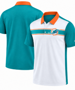 Miami Dolphins Classic Team Stripe White Aqua Orange Polo Shirt for Football Fans