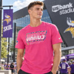 Minnesota Vikings 2026 Crucial Catch Graphic Pink Shirt for Football Fans