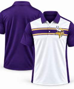 Minnesota Vikings Classic Team Stripe White Purple Gold Polo Shirt for Football Fans