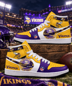 Minnesota Vikings Purple Gold Football Pride AJ1 High Top Shoes for Football Fans