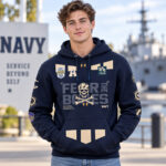 Navy Under Armour 100th Anniversary 2026 Fear The Bones Graphic Hoodie for Navy Football Fans