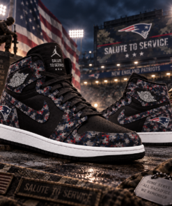 New England Patriots 2026 Salute to Service Black Camo AJ1 High Top Shoes