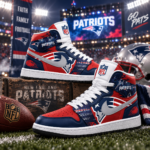 New England Patriots Navy Red Football Pride AJ1 High Top Shoes for Football Fans