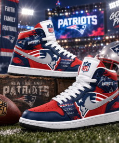 New England Patriots Navy Red Football Pride AJ1 High Top Shoes for Football Fans