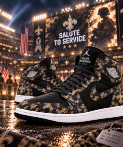 New Orleans Saints 2026 Salute to Service Black Camo AJ1 High Top Shoes