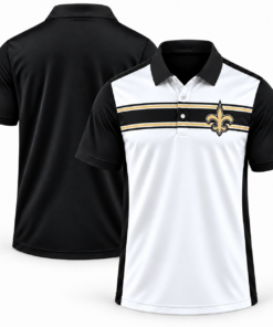 New Orleans Saints Classic Team Stripe White Black Gold Polo Shirt for Football Fans