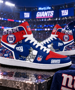 New York Giants Blue Red Football Pride AJ1 High Top Shoes for Football Fans