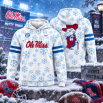 Ole Miss Rebels Football Team Snowflake Pattern White Graphic Hoodie for College Football Fans