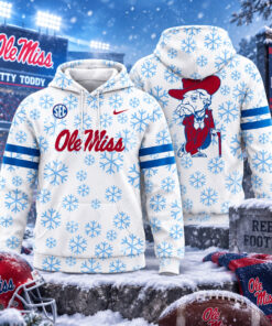 Ole Miss Rebels Football Team Snowflake Pattern White Graphic Hoodie for College Football Fans