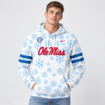 Ole Miss Rebels Football Team Snowflake Pattern White Graphic Hoodie for College Football Fans