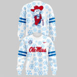 Ole Miss Rebels Football Team Snowflake Pattern White Graphic Hoodie for College Football Fans