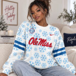 Ole Miss Rebels Football Team Snowflake Pattern White Graphic Hoodie for College Football Fans