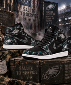 Philadelphia Eagles 2026 Salute to Service Black Camo AJ1 High Top Shoes