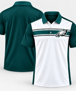 Philadelphia Eagles Classic Team Stripe White Midnight Green Black Polo Shirt for Football Fans