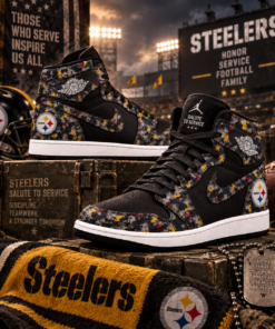 Pittsburgh Steelers 2026 Salute to Service Black Camo AJ1 High Top Shoes