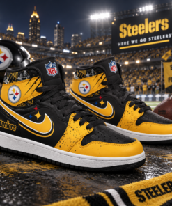 Pittsburgh Steelers Black Gold Football Pride AJ1 High Top Shoes for Football Fans