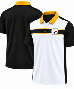 Pittsburgh Steelers Classic Team Stripe White Black Gold Polo Shirt for Football Fans