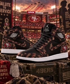 San Francisco 49ers 2026 Salute to Service Black Camo AJ1 High Top Shoes