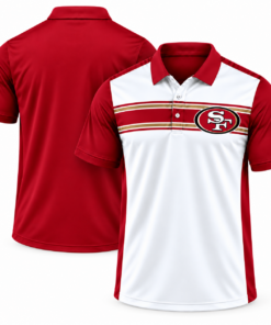 San Francisco 49ers Classic Team Stripe White Red Gold Polo Shirt for Football Fans
