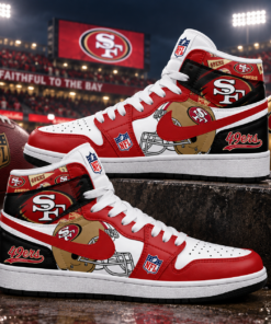 San Francisco 49ers Red Gold Football Pride AJ1 High Top Shoes for Football Fans