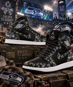 Seattle Seahawks 2026 Salute to Service Black Camo AJ1 High Top Shoes