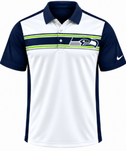 Seattle Seahawks Classic Team Stripe White Navy Action Green Polo Shirt for Football Fans