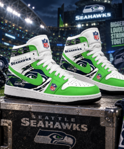Seattle Seahawks Green Navy Football Pride AJ1 High Top Shoes for Football Fans