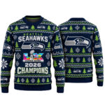 Seattle Seahawks Super Bowl LX Champions 2026 Ugly Christmas Sweater
