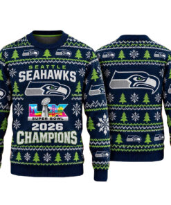 Seattle Seahawks Super Bowl LX Champions 2026 Ugly Christmas Sweater