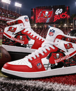 Tampa Bay Buccaneers Red White Football Pride AJ1 High Top Shoes for Football Fans