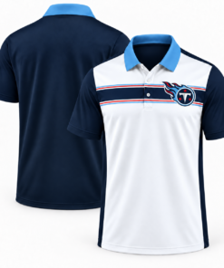 Tennessee Titans Classic Team Stripe White Navy Light Blue Polo Shirt for Football Fans