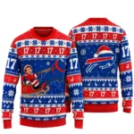 Buffalo Bills Josh Allen Number 17 Ugly Christmas Sweater for Football Fans
