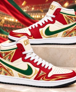 Cristiano Ronaldo CR7 Portugal Red Green Gold AJ1 High Top Shoes for Soccer Fans