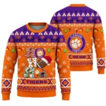 Custom Name Clemson Tigers Ho Ho Ho 2026 Ugly Christmas Sweater for College Football Fans
