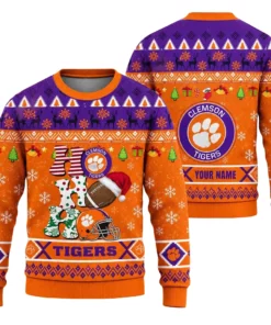 Custom Name Clemson Tigers Ho Ho Ho 2026 Ugly Christmas Sweater for College Football Fans