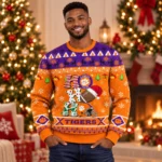 Custom Name Clemson Tigers Ho Ho Ho 2026 Ugly Christmas Sweater for College Football Fans