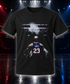 LeBron James 23 Iconic Chalk Toss Black Graphic Shirt for Basketball Fans