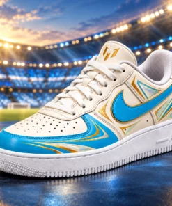 Lionel Messi GOAT Cream Blue Gold Shoes Sneakers for Soccer Fans