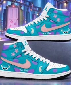 Monsters Inc. Sulley Teal Purple Pink Floral AJ1 High Top Shoes for Disney Fans