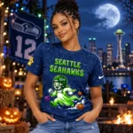 Seattle Seahawks x Halloween Night 2026 Navy Graphic Shirt for Football Fans